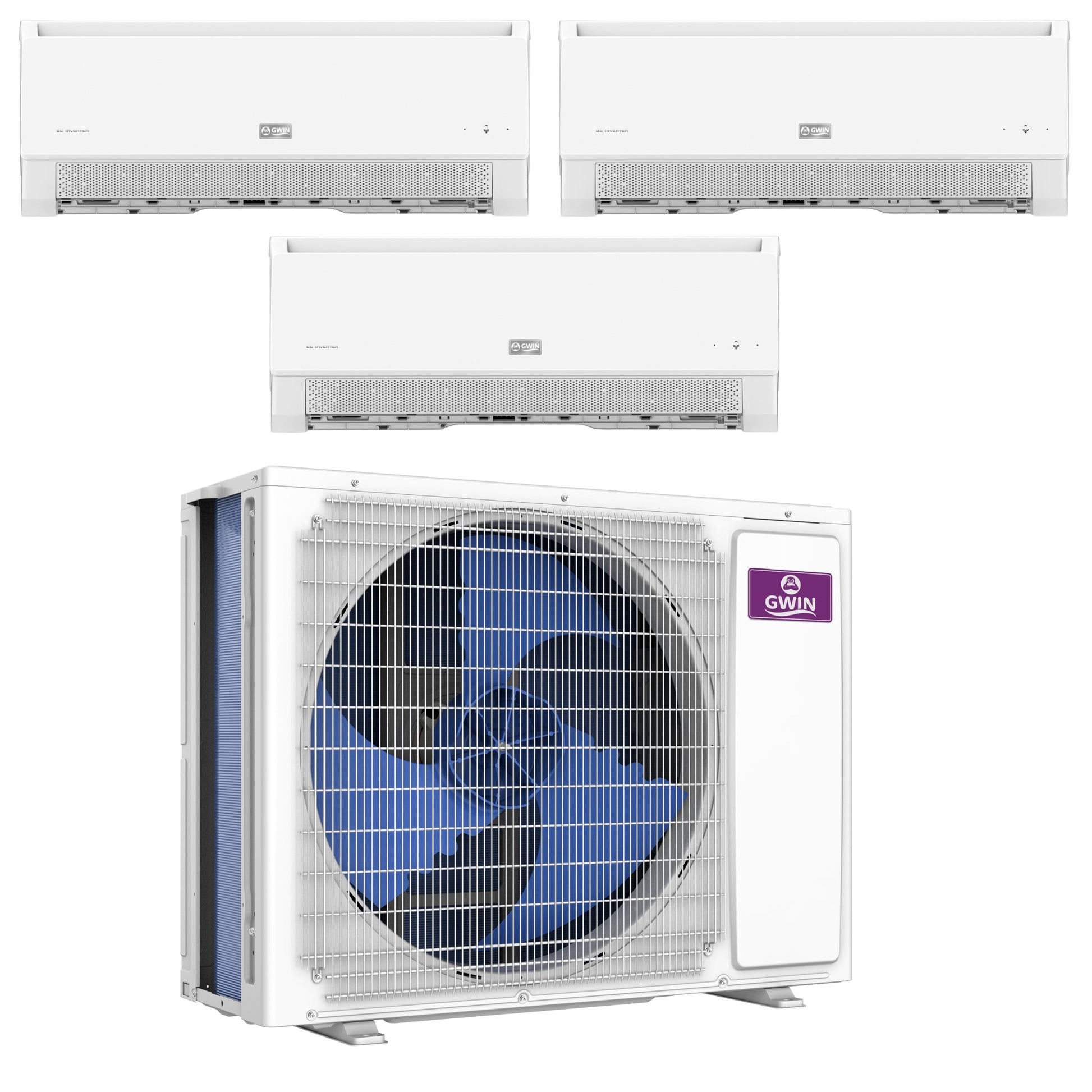GWIN 27k BTU 22 SEER2 230V Three Zone Ductless Mini Split Complete System Single Fan
