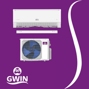 Air conditioning units with GWIN logo on a purple background